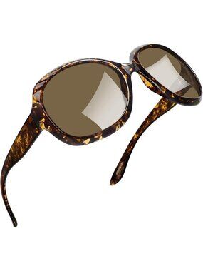 Women's Brown Leopard Polarized UV Protection Sun Glasses Big Wide Shade Driving